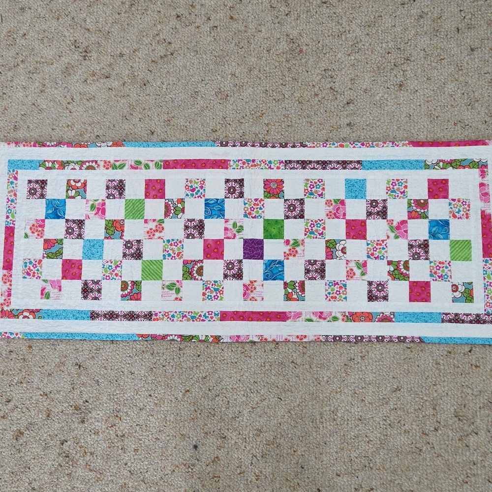 Handmade Quilted Patchwork Table Runner Bright Florals - Picture 2 of 4